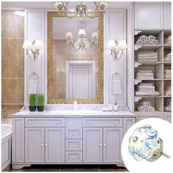 6pcs Vintage Knobs Floral Ceramic Pumpkin Drawer Handles Pulls Knob, Vines - Picture 4 of 6